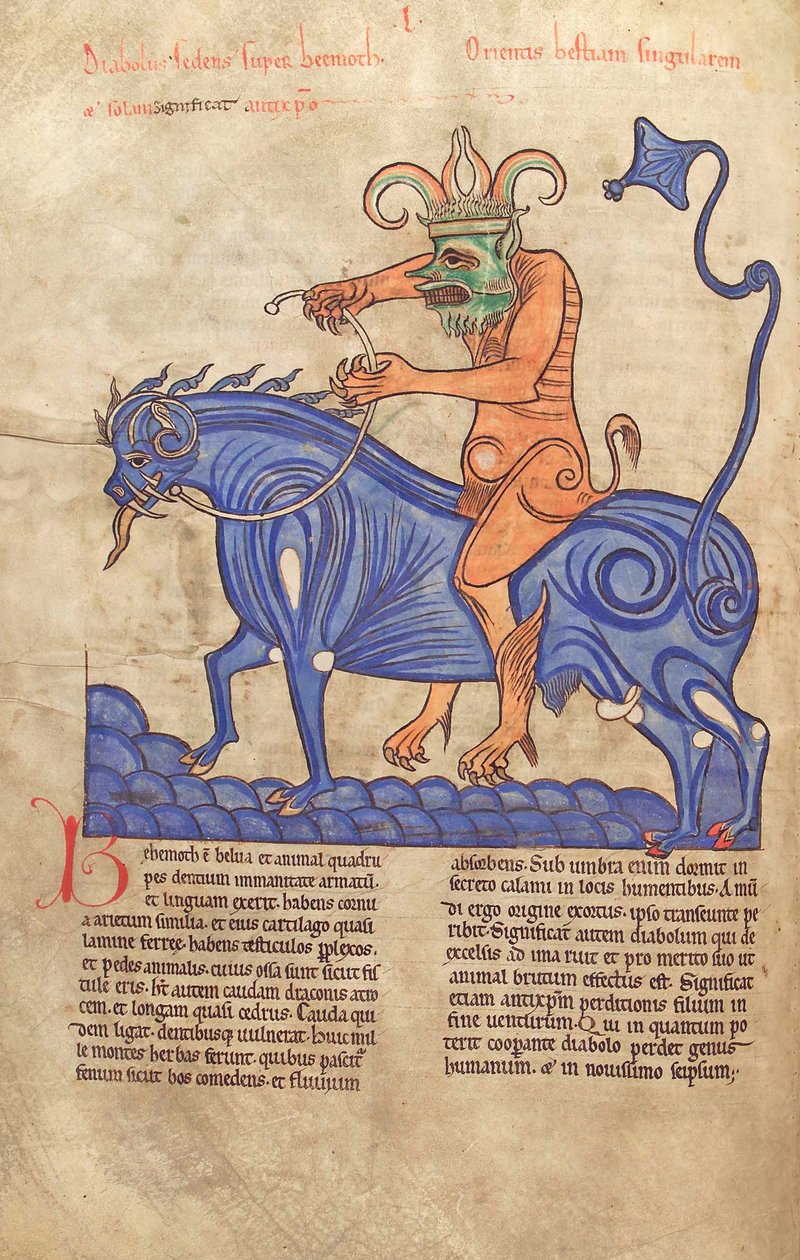 Torsk. Guelf. 1 Gud. lat. 41V, Satan som rir på en Behemoth, fra Liber Floridus av Lambert de Saint-Omer ca. 1120 av French School