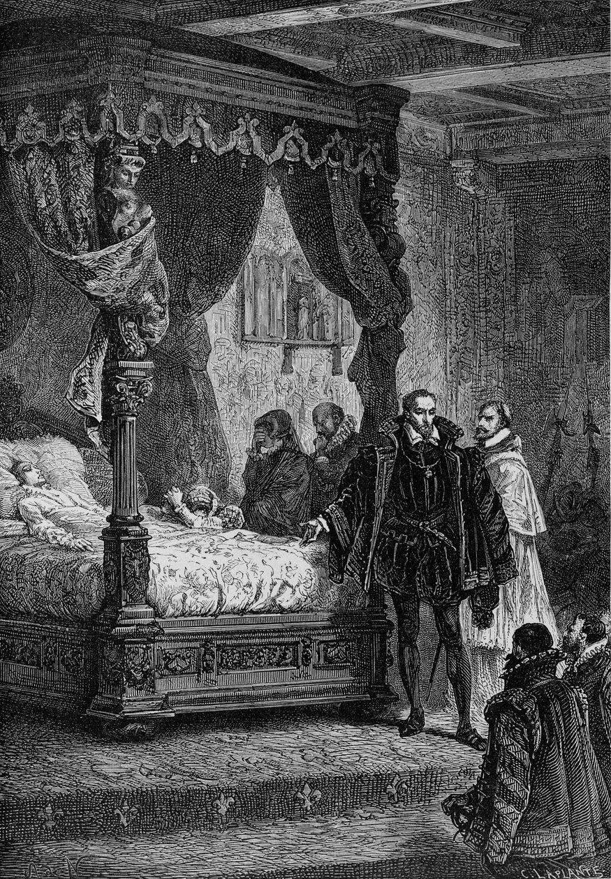 Coligny på dødsleiet til Francois II - i "" History of France"" av Guizot av French School