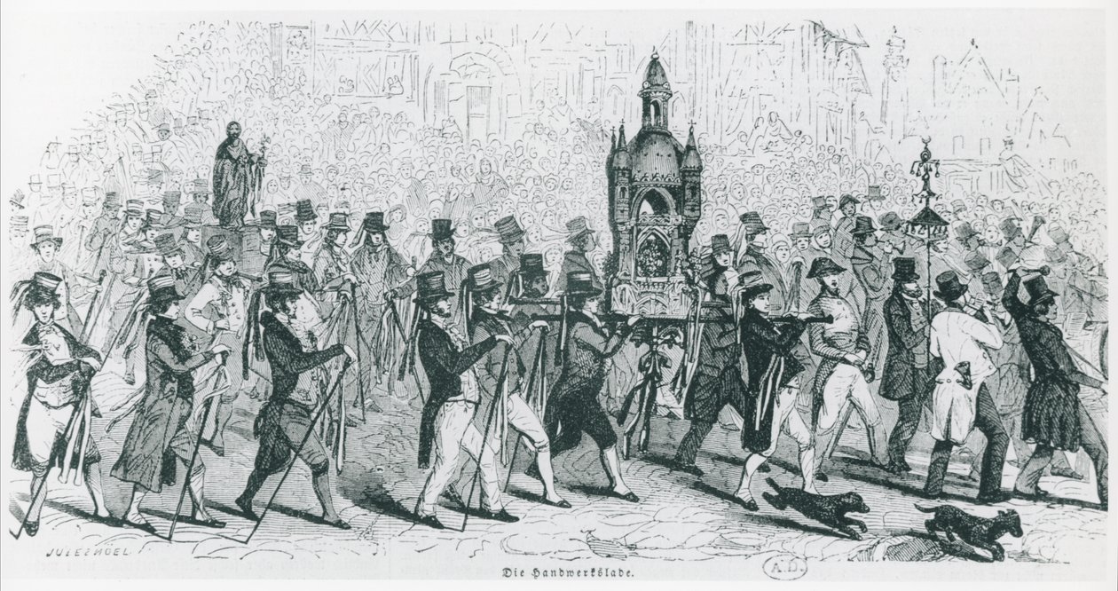 Ledsager fra Tour de France feirer, ca. 1845 (gravering) (s/hvitt-bilde) av French School