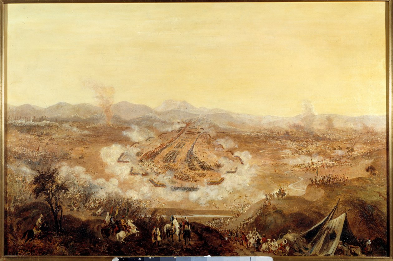Erobringen av Algerie: "" Slaget ved Isly den 16.08.1844, som poserer marokkanerne som støtter Abd el Kader for franskmennene"" Maleri av den franske skolen. 1844 Paris, Musee de l