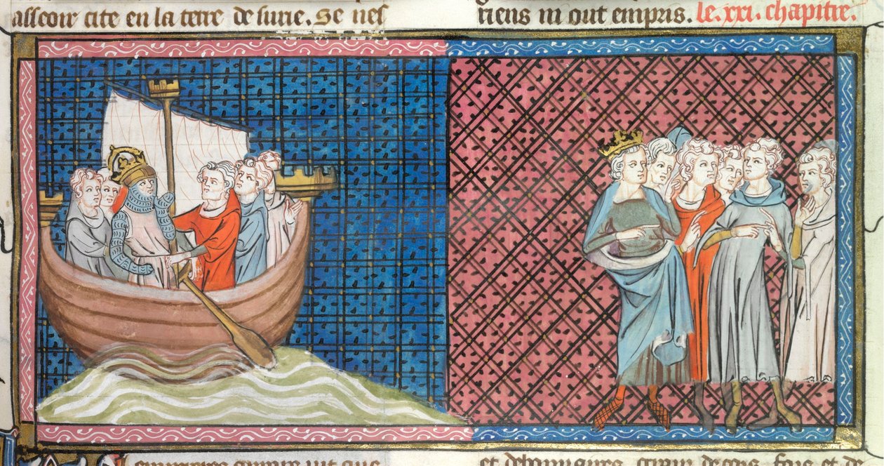 Conrad III og Louis VII drar, illustrasjon fra 'Chroniques de France ou de Saint Denis' (vellum) av French School