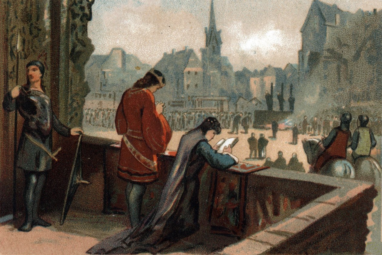 Constance ved siden av ektemannen Robert II the Pieux, konge av Frankrike (996-1031), ser på plagene til kjettere som er fordømt på Place de Greve i Paris (i dag Place de l