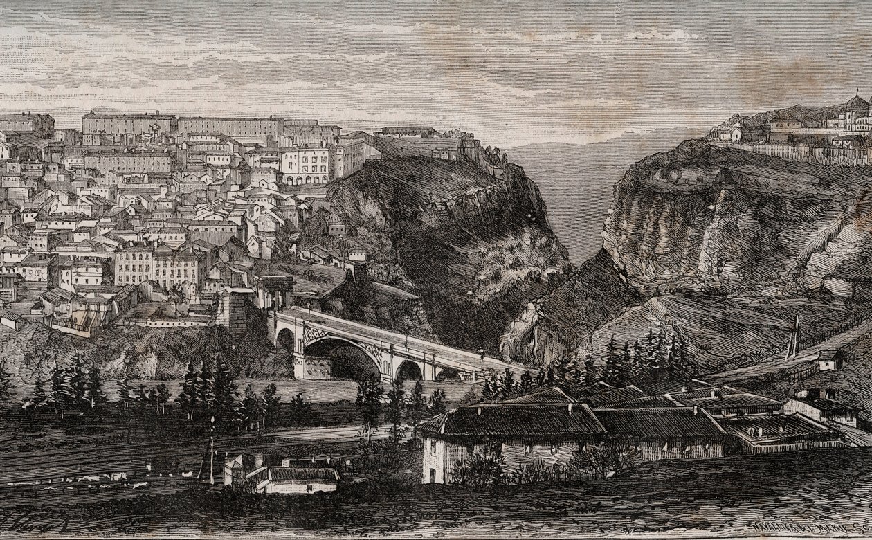 Constantine (Algeria) - gravering i "" La France illustree: geografi, historie, statistisk administrasjon"" av V.A. Malt-brun. 1884 av French School