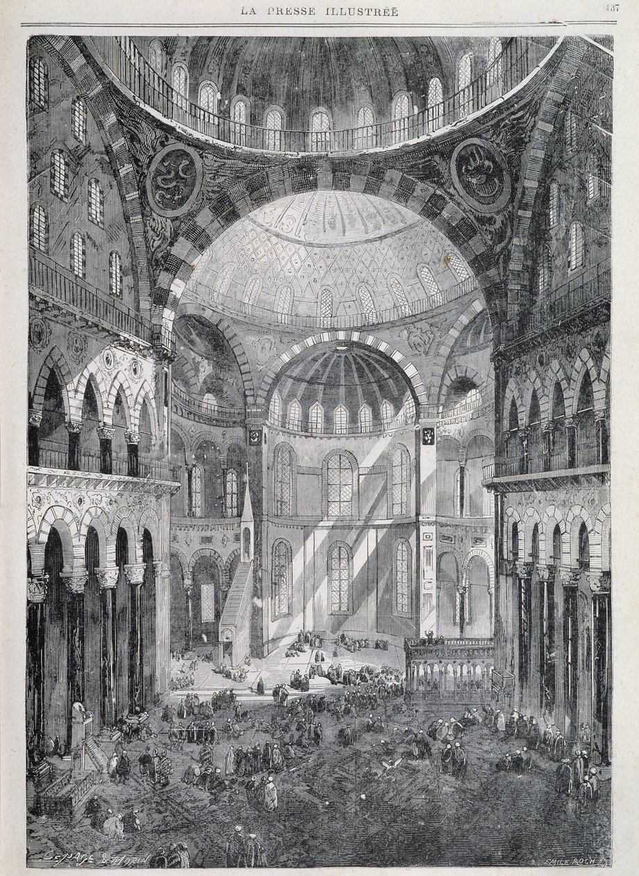 Konstantinopel: Hagia Sophia-moskeen - i "" La Presse Illustrée"", desember 1869 av French School
