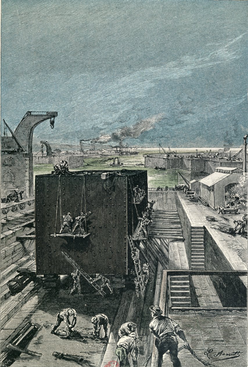 Construction of a Ship, from lIle a Helice av Jules Verne (1828-1905) utgitt i 1865 av French School