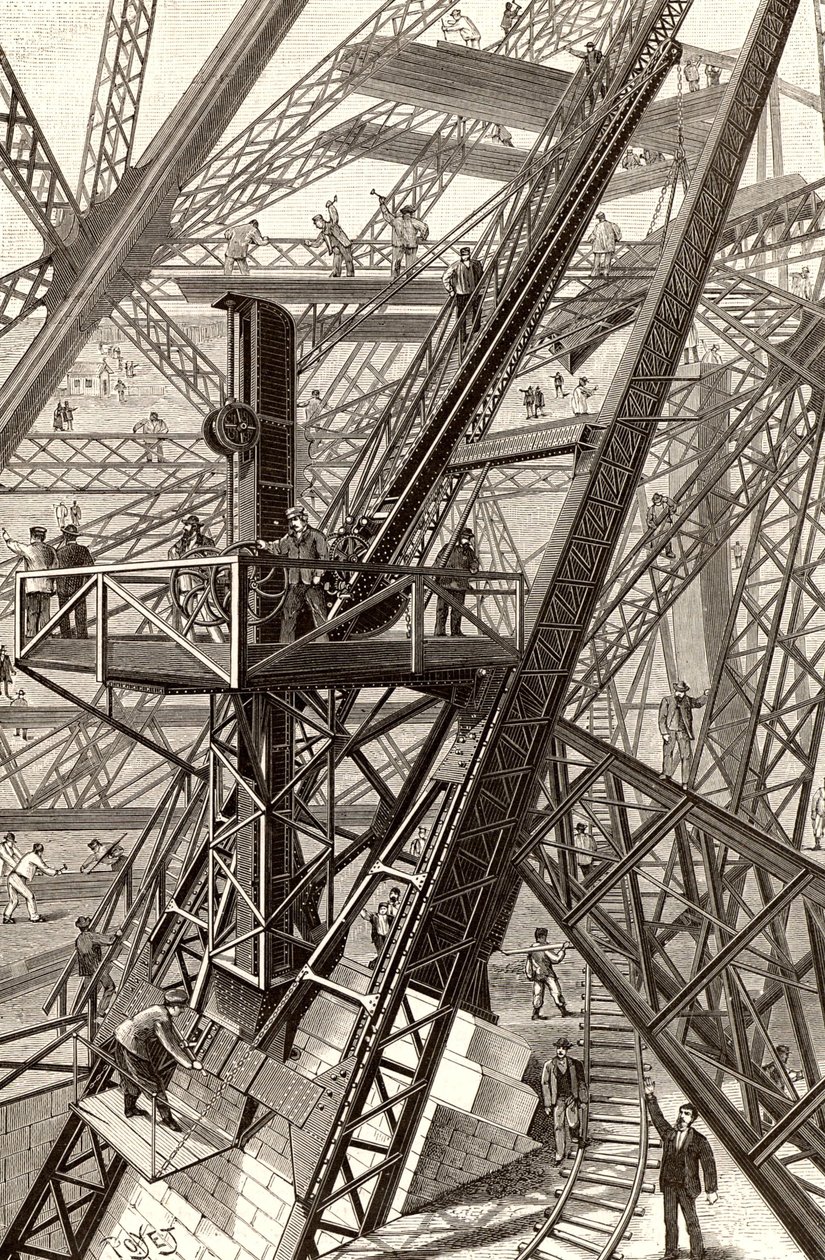Bygging av Eiffeltårnet, Paris av French School