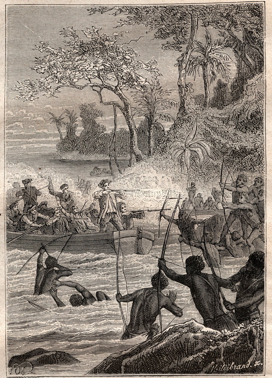 Continued with arrows: Journey by Philip Carteret or Philippe de Carteret (1733-1796) in the islands of Santa Cruz, Notemely to the island of Nendo (Santa Cruz, Ndeni, Nitendi or even Ndende), in 1767 - illustration taken from “The Great Mariners of the 18 av French School