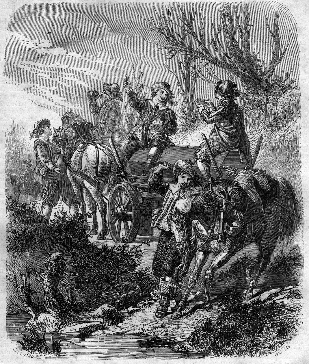 Konvoi av Charles, markis av Albert, hertug av Luyne (1578-1621) fransk statsmann, konstabel og første hertug av Luynes. Gravering i "Historien om paver-konger-dronninger-og-keisere gjennom århundrene"" av Maurice Lachatre av French School