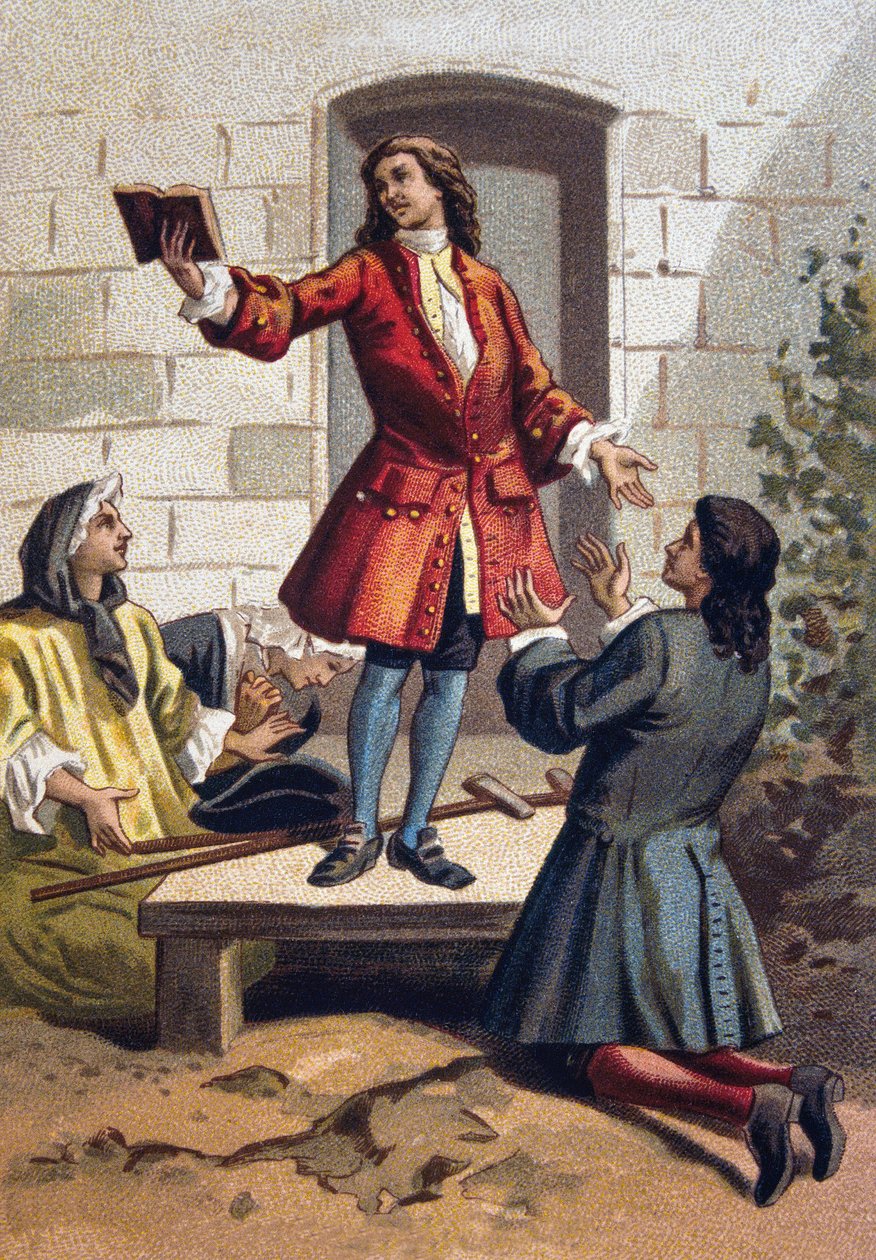 Convulsionary praksis (Convulsionnaires of Saint-Medard) - Jansenisme: krampene (jansenistiske fanatikere) på kirkegården Saint Medard (Saint-Medard) under Louis XV. kromolitografi rundt 1890. av French School