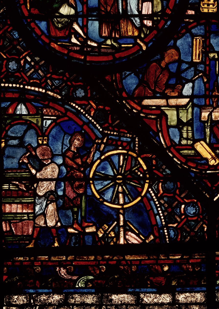Coopers at work, detalj fra Life of St. Julian the Hospitaller-vinduet i nordambulatoriet av French School