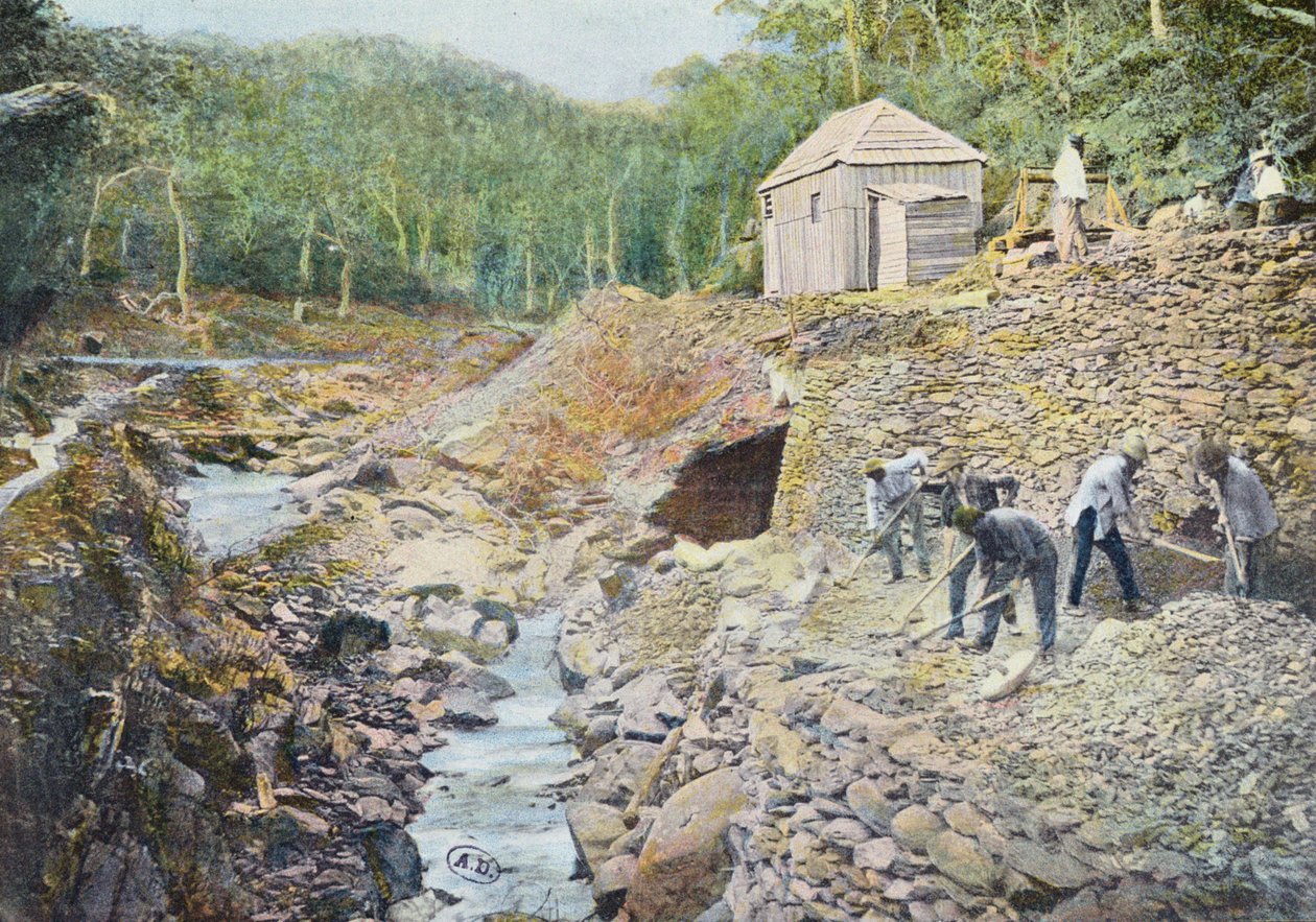 Kobbergruvedrift i Ny-Caledonia, gravert av Gillot, sent på 1800-tallet av French School