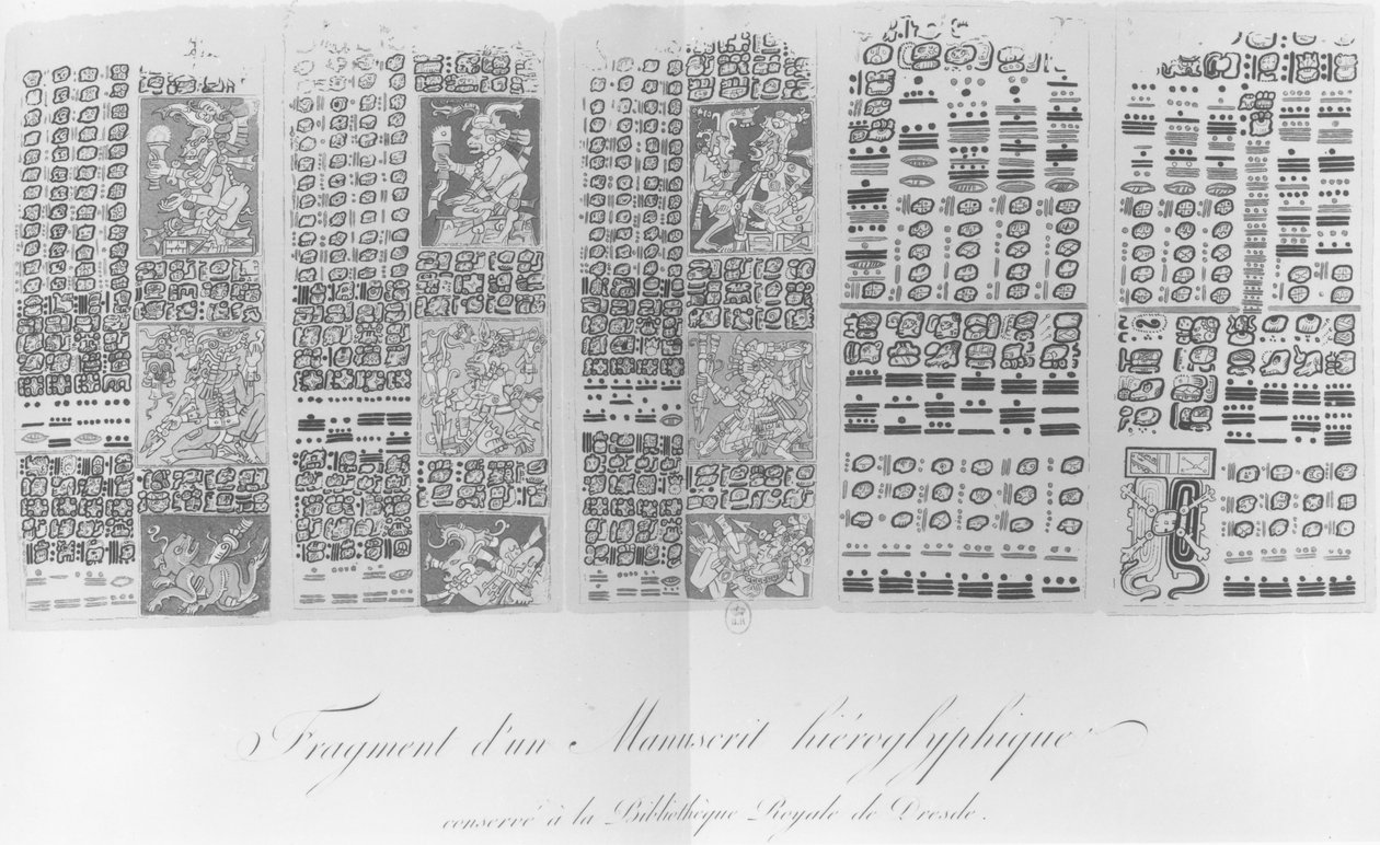 Kopi av et fragment av et Maya-manuskript som viser astronomiske tabeller med formørkelsene av French School