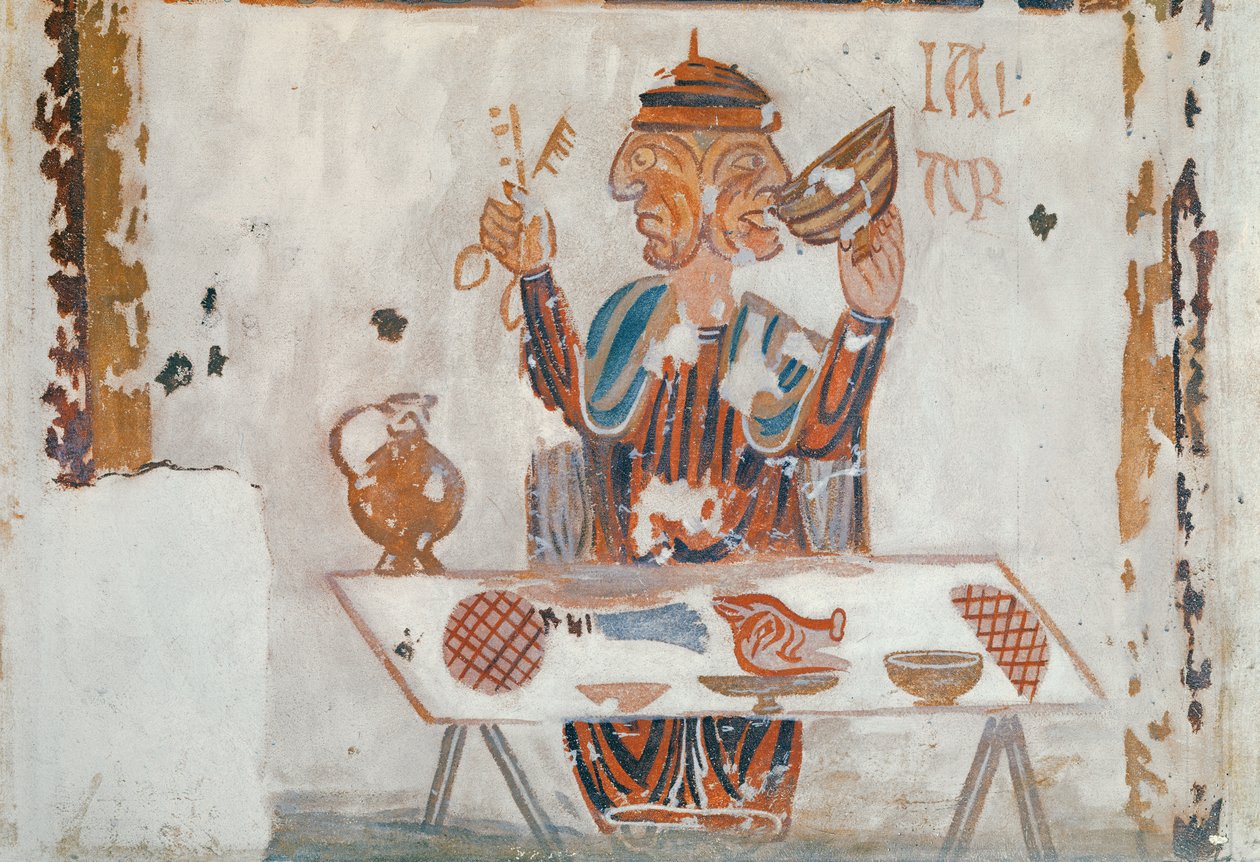 Kopi av en middelalderoriginal som viser januar, fra månedenes okkupasjoner, fra Chapelle de Pritz, Laval av French School