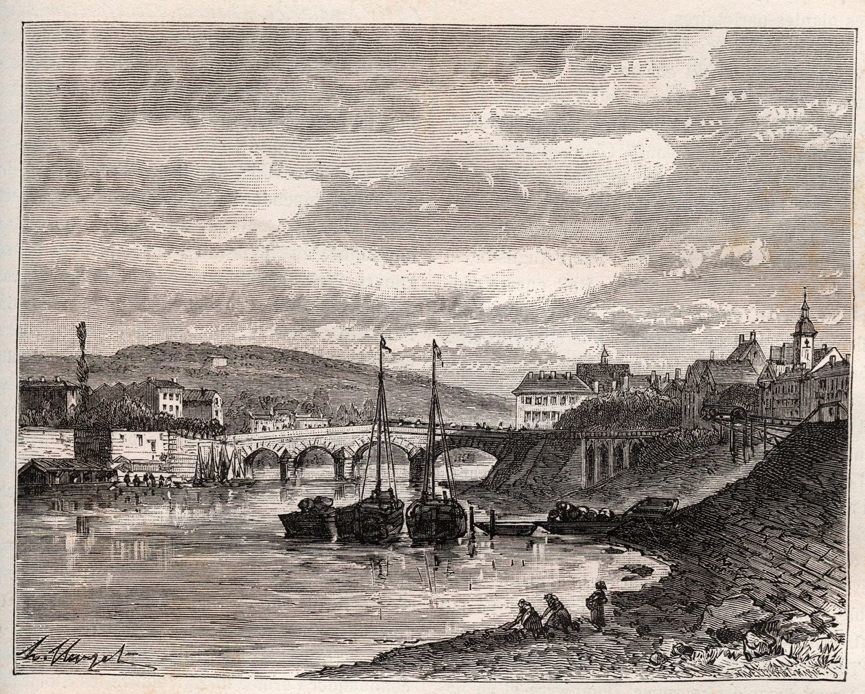 Corbeil Essonnes - gravering i "La France illustrée: geografi, historie, statistisk administrasjon" av V.A. Malt-Brown. 1884 av French School