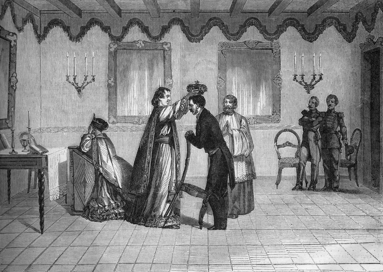 Kroningen av kong Radama II av Madagaskar (1829-1863) av den franske katolske presten Jouen av French School