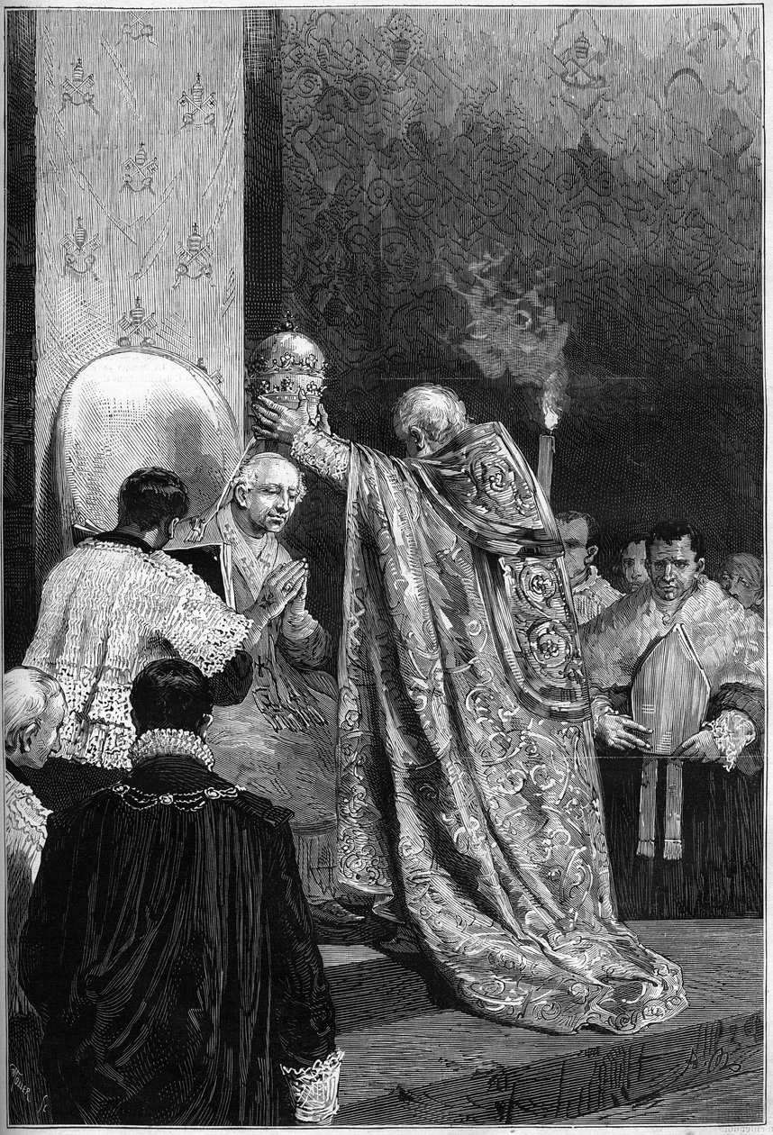 Kroningen av pave Leo XIII (Leone) (1810-1903) i Det sixtinske kapell av French School