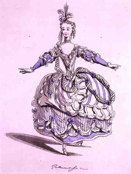Kostymedesign for Phrygienne, i Dardanus, en libretto av Leclerc de Labruere, komponert av Jean-Philippe Rameau (1683-1764) faksimile av A. Guillaumot Fils (fargegravering) av French School