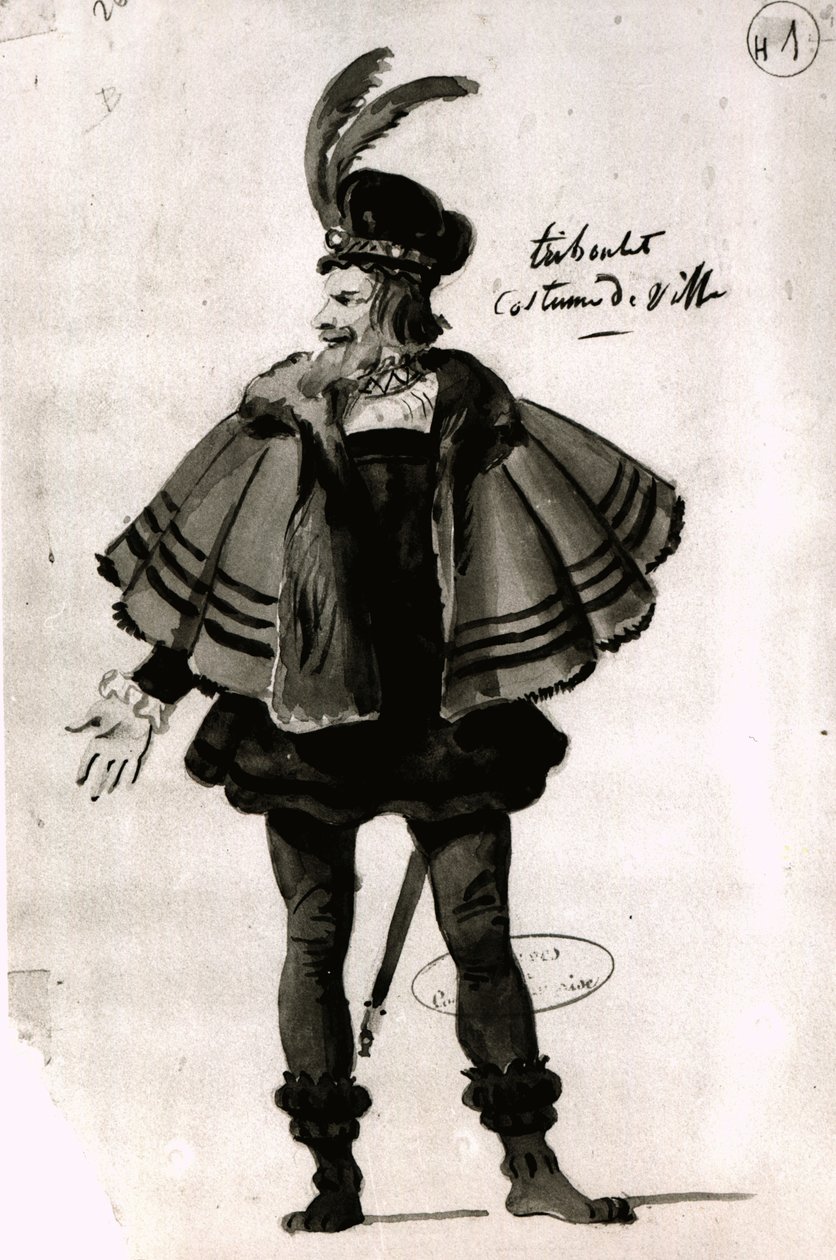 Kostymedesign for Triboulet, i Le Roi samuse (1832) av Victor Hugo (1802-85), 1832 (penn og blekk på papir) av French School