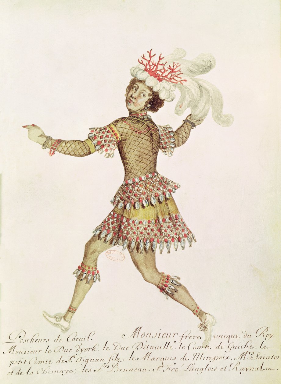 Kostymedesign for en korallfisker for Thetis og Peleus' bryllup av Francesco Cavalli (1602-76) 1654 (wc på vellum) av French School