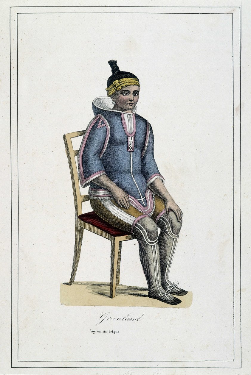 Costume du Greenland -i ""Album of travels, the peoples of the earth"" av Abbé Paul Jouhanneaud, Librairie des Bons Livres, Limoges av French School