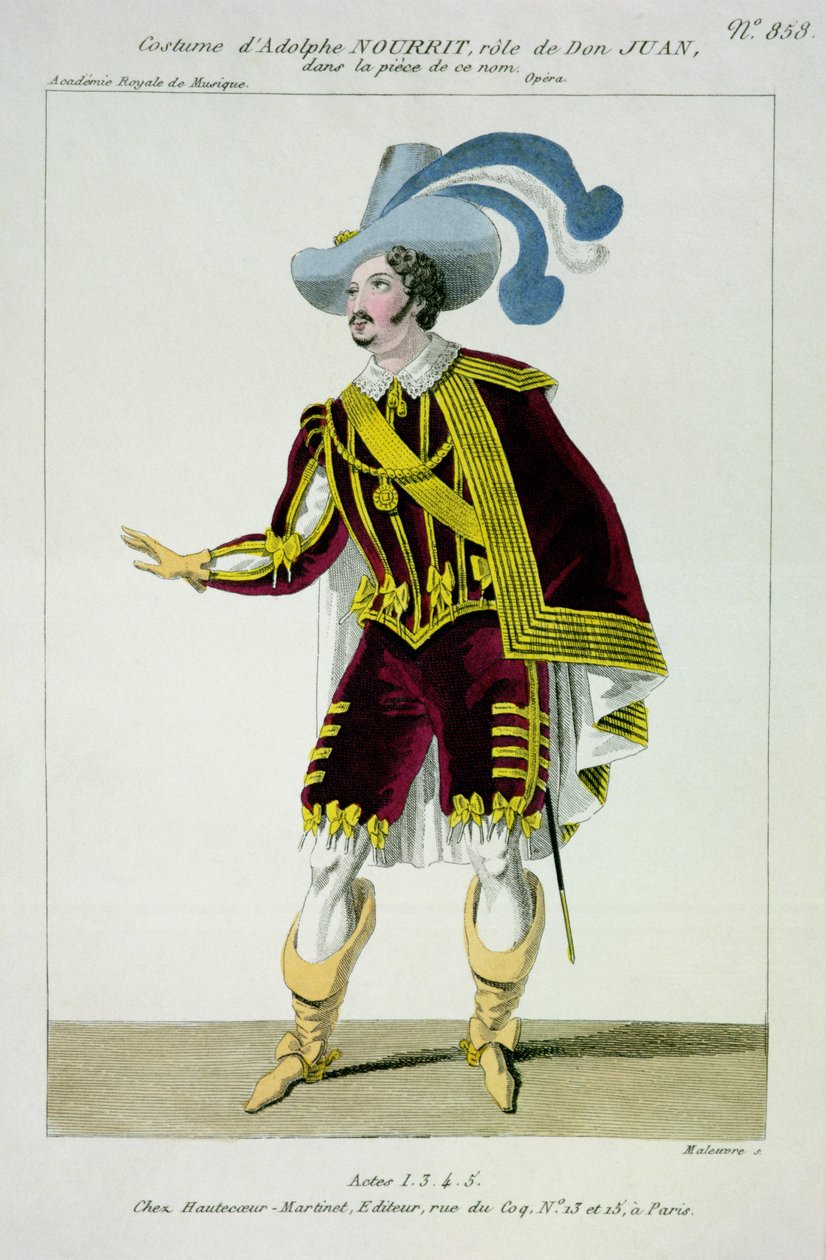 Kostyme for Adolphe Nourrit (1802-39) i rollen som Don Giovanni i operaen med det navnet, gravert av Maleuvre, trykt av Hautecoeur-Martinet av French School