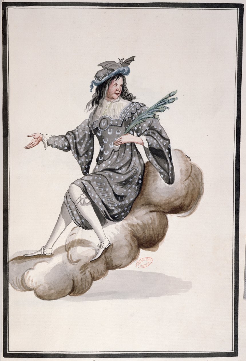 Costume for Night for Ballet de la Nuit av Jean-Baptiste Lully (1632-87) danset av Louis XIV, 23. februar 1653 (wc på papir) av French School