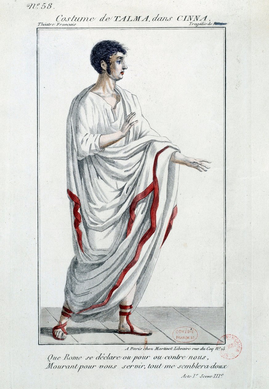 Kostyme til komiker Francois-Joseph (Francois Joseph) Talma (1763-1826) i tragedien "Cinna ou la Clemence d