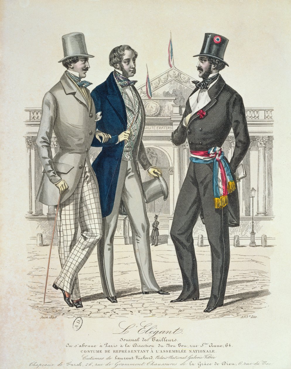 Kostyme til Député, med den gamle nasjonalforsamlingen i bakgrunnen, 1848 av French School