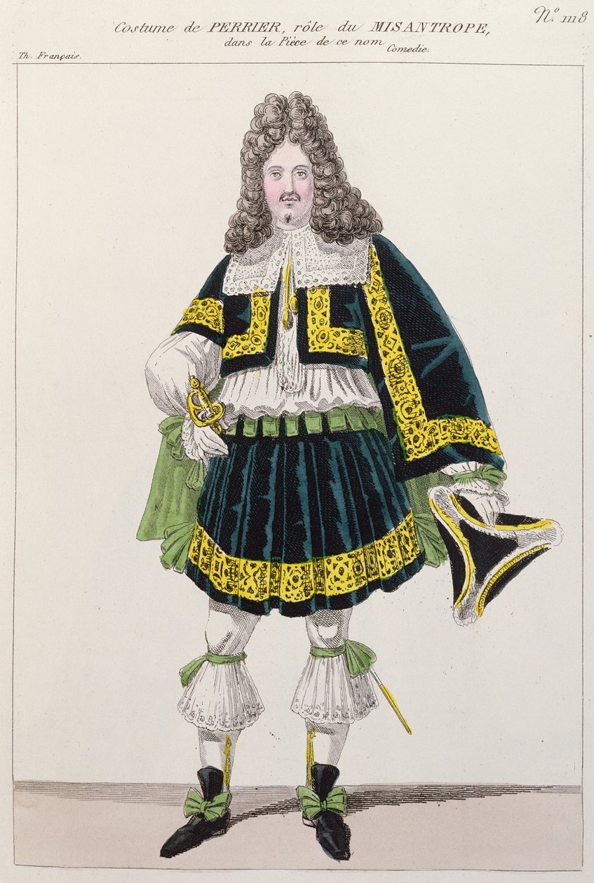Kostyme båret av skuespilleren Perrier i Le Misanthrope av Moliere (1622-73) av French School