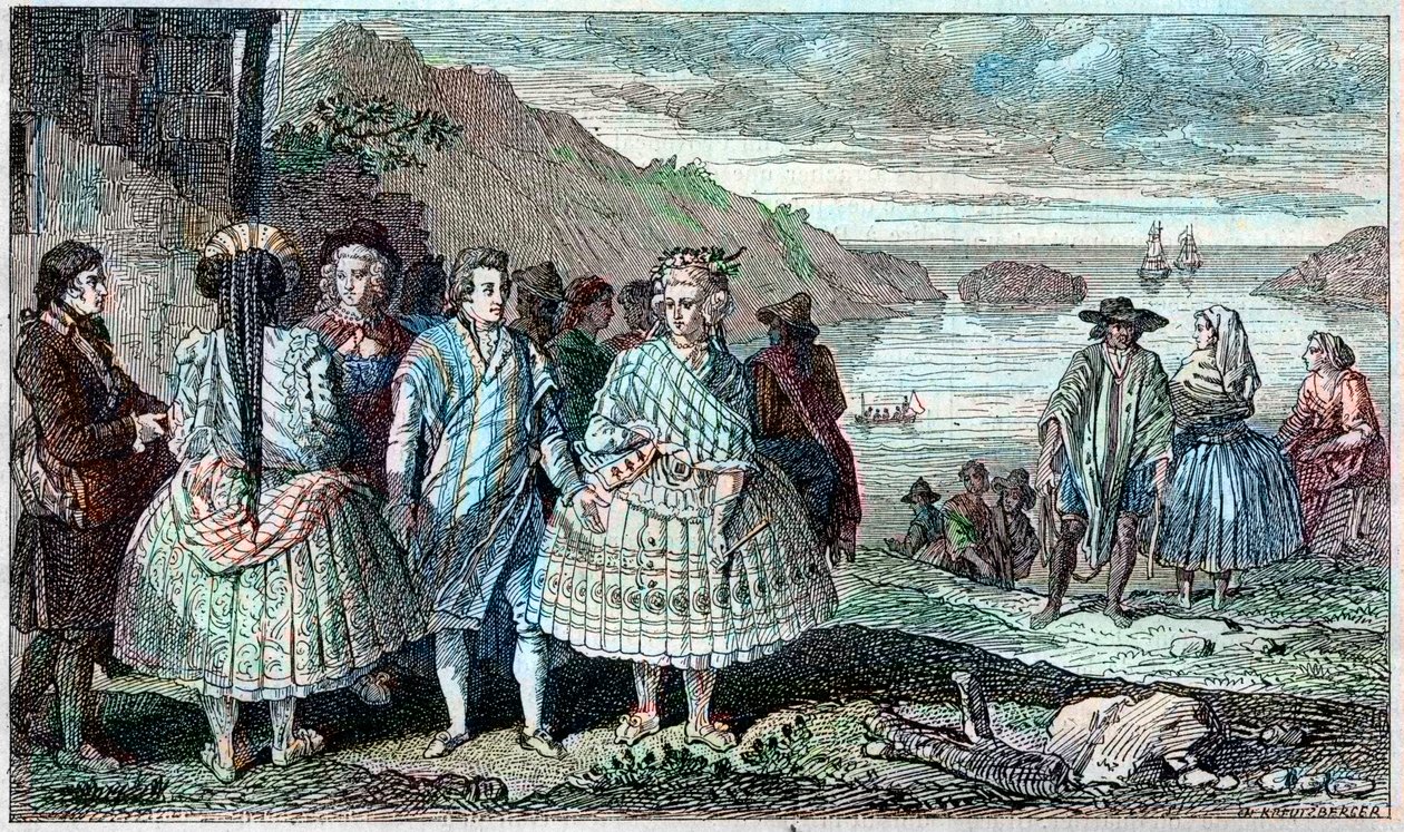 Costumes of the inhabitants of La Conception (Chile) - Atlas du Voyage de La Perouse (Laperouse) around the world during the years 1785-1788, Paris 1797. av French School