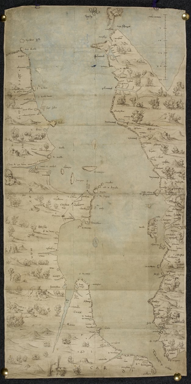Cotton Augustus I ii f.65 Kart over Den engelske kanal (den engelske sørkysten og den franske nordkysten) av Jean Rotz av French School