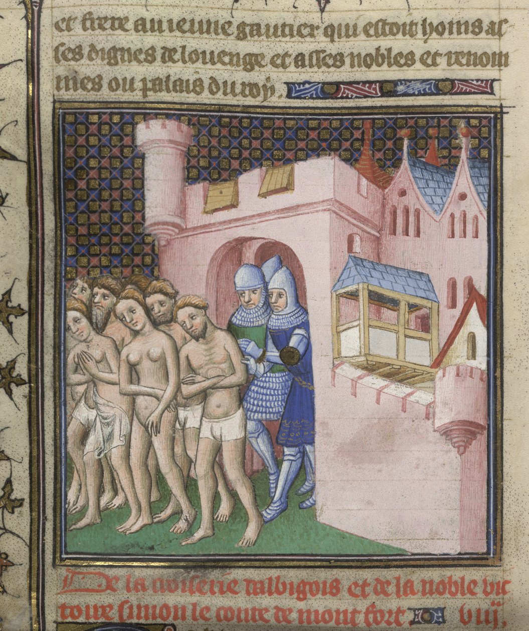 Cotton Nero E. II pt.2, f.20v Utvisning av albigenserne fra Carcassone i 1209, fra 