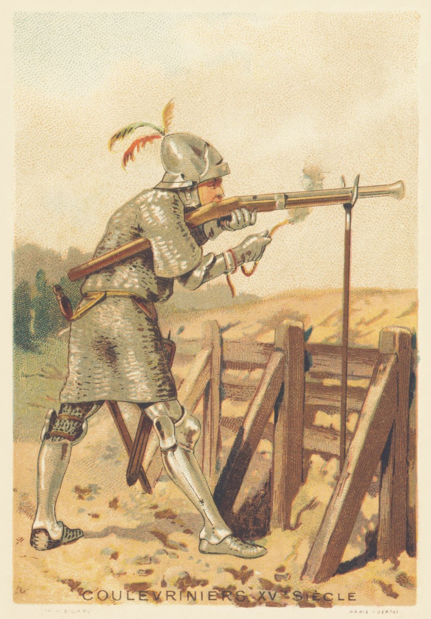 Coulevrinier på 1400-tallet (Krigsmann, til fots eller på hesteryggen, våpen av en slange i hånden) av French School