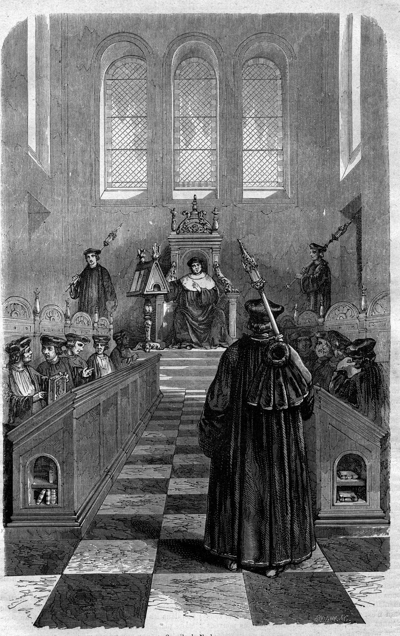Council of Narbonne (1054): et av rådene som etablerte Guds fred. Gravering i "Historien om pavene-kongene-dronninger og keisere gjennom århundrene"" av Maurice Lachatre av French School