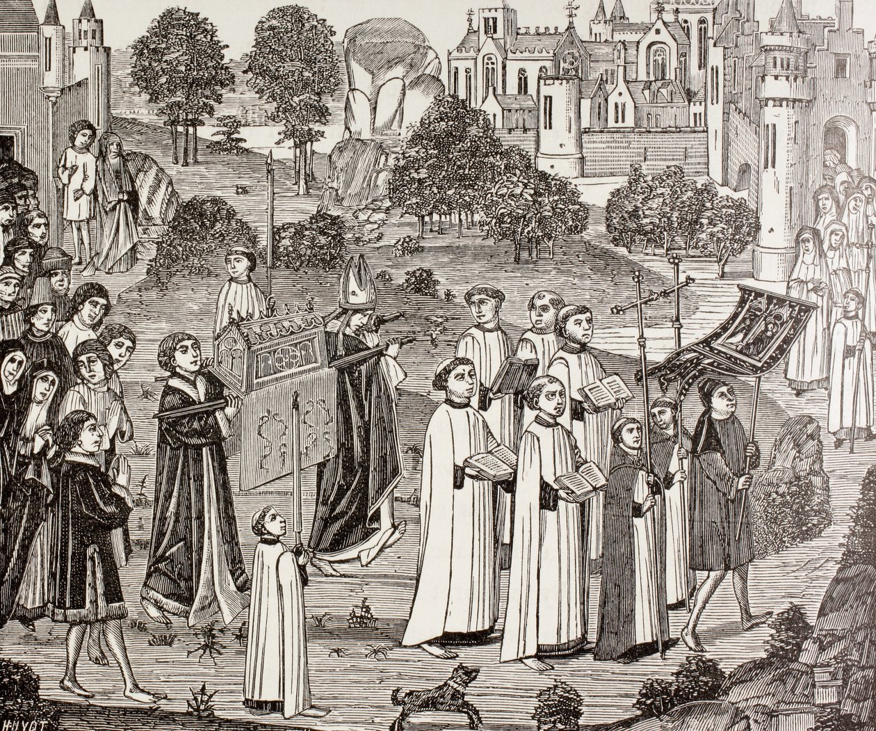 Grev Renier bærer liket av Saint Veronica til St. Waudru-kirken i Mons, fra 