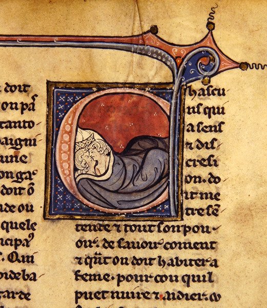 Par som omfavner i sengen (vellum) av French School