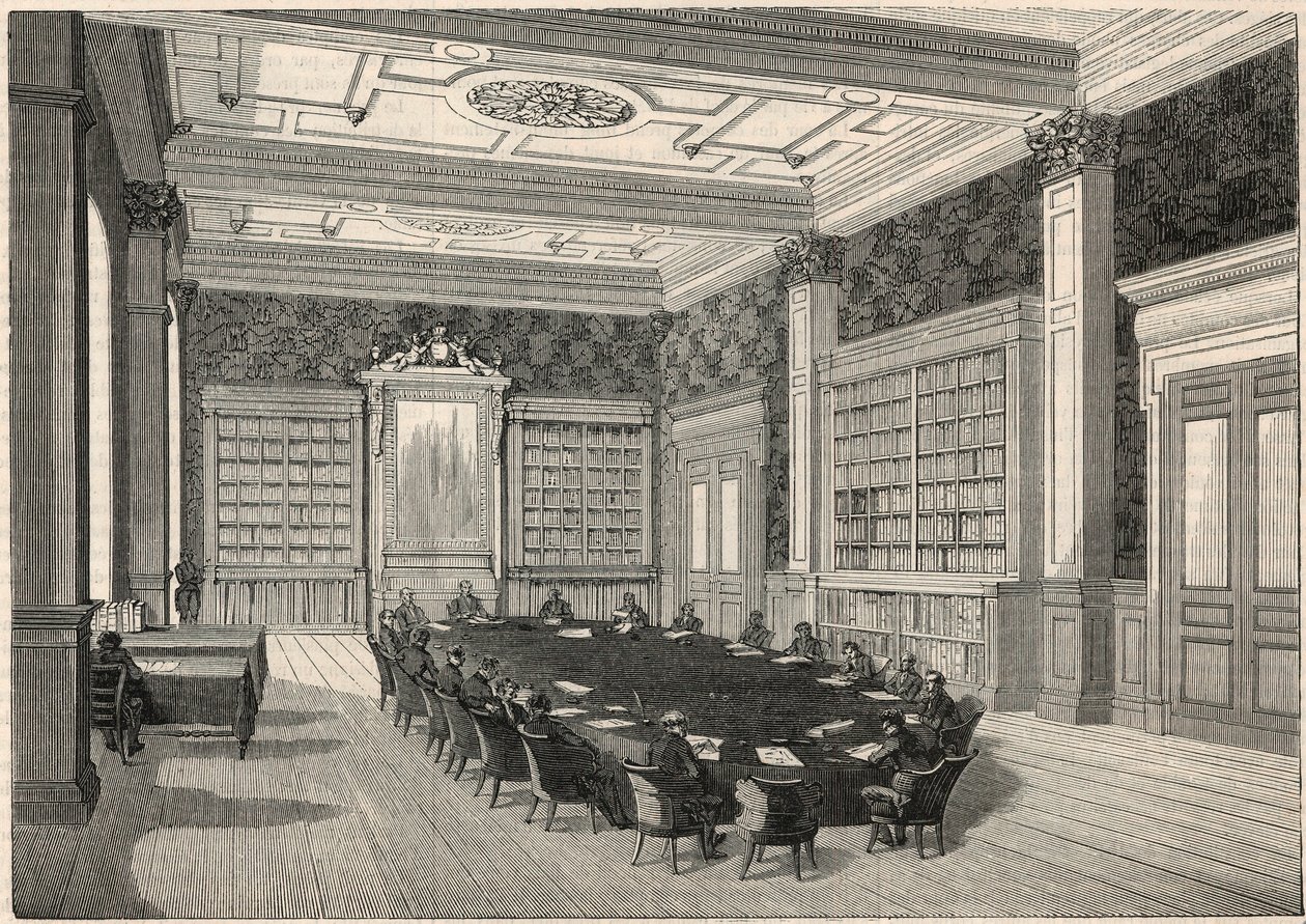 Revisjonsretten - bibliotek og rådsrom - Gravering i "Tableau-de-Paris" av Edmond Texier 1852 av French School