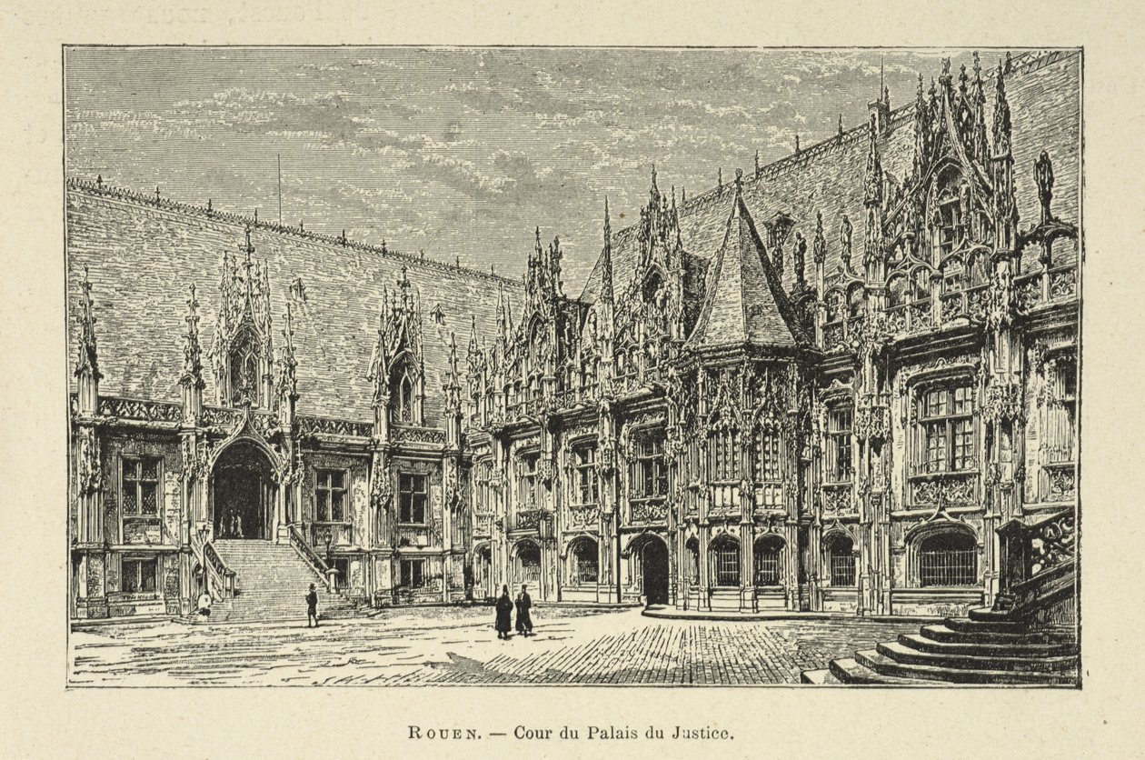 'Court of the Palais du Justice, Rouen', s.13, illustrasjon fra 'La France Pittoresque' av Jules Gourdault av French School
