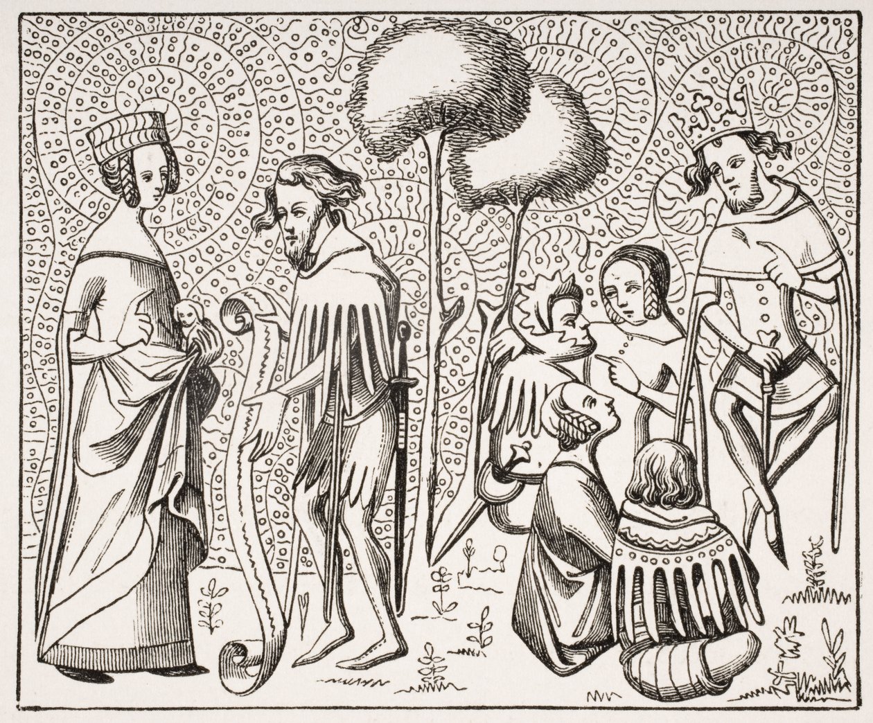 Court of Love i Provence, etter et manuskript fra 1300-tallet, fra Le Moyen Age et La Renaissance av Paul Lacroix (1806-84) utgitt 1847 av French School