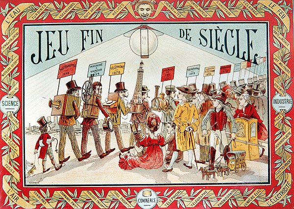 Omslag til et "End of the Century"-brettspill for barn, ca. 1895 (farge litho) av French School