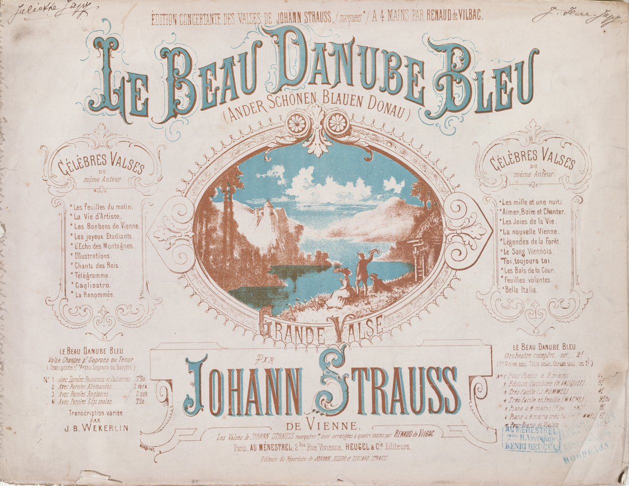 Omslag til partituret til Blue Donau-valsen av French School