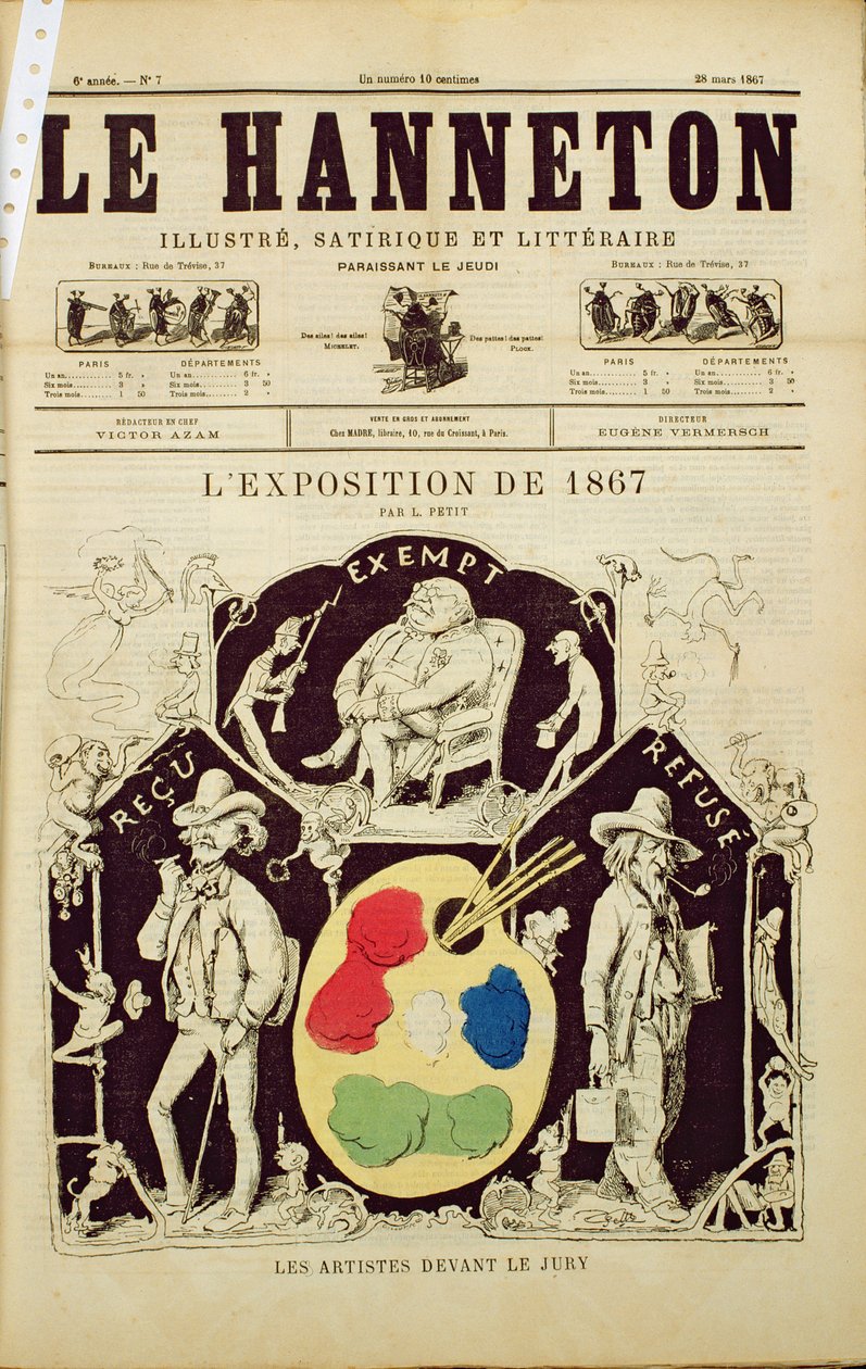 Forside av Le Hanneton, som viser The Artists Before the Jury på 1867-utstillingen, 28. mars 1867 av French School