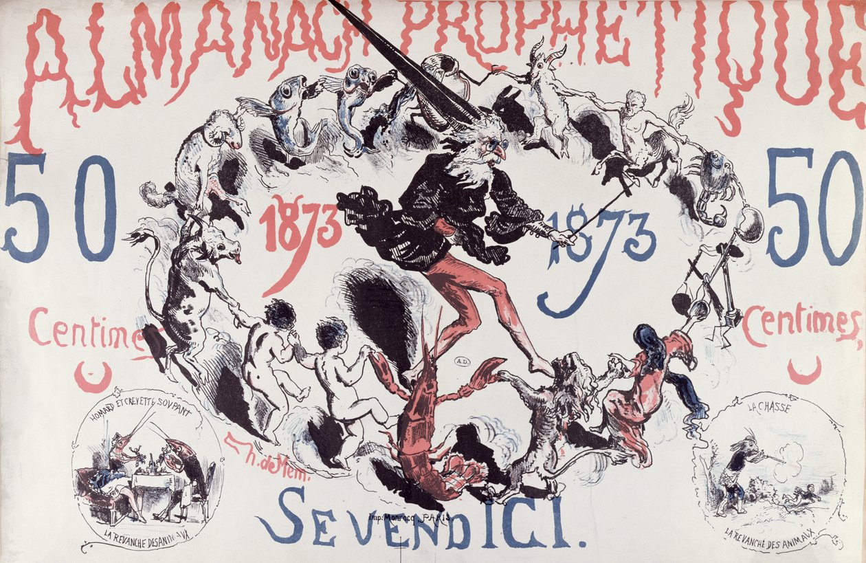 Omslag til en profetisk almanakk som viser Nostradamus, 1873 av French School