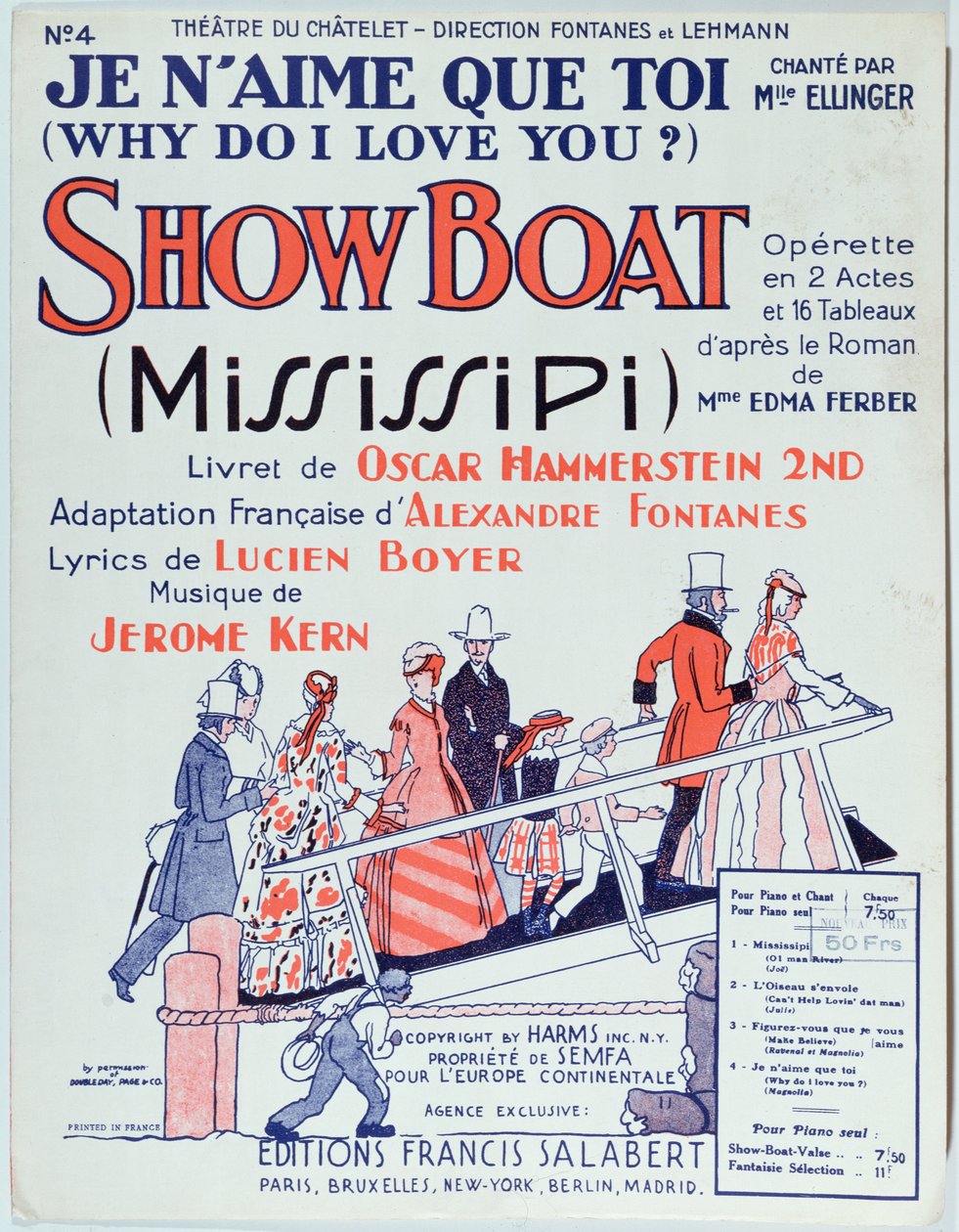 Omslag av partituret til operetten Showboat, produsert på Theatre du Chatelet i 1928 av French School