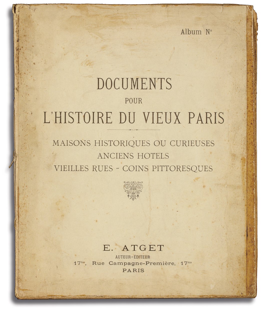 Cover av albumet "Documents for the History of Old Paris" av Eugene Atget, ca. 1910 av French School