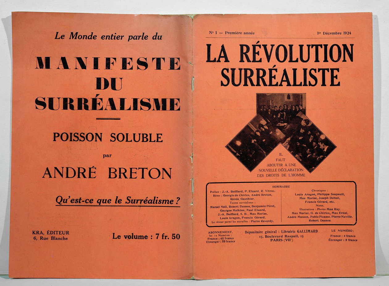 Forside av den første utgaven av magasinet La Revolution Surrealiste, 1. desember 1924 av French School
