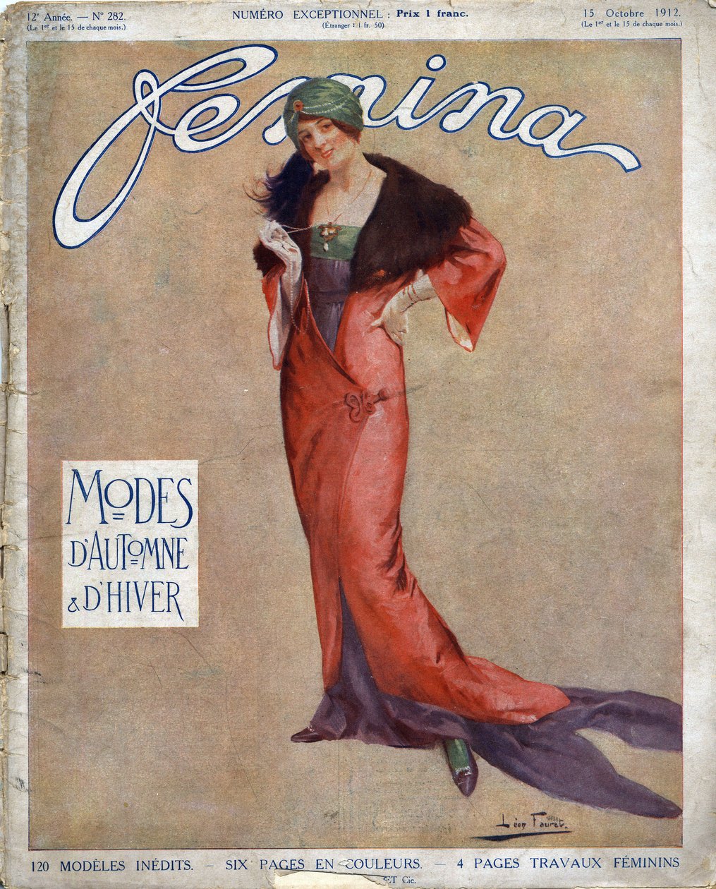 Forsiden av avisen «Femina» fra oktober 1912, Modes d#39;automne et d#39;Hiver, tegning av Fauret, Leon (1863–1955) (trykk) av French School