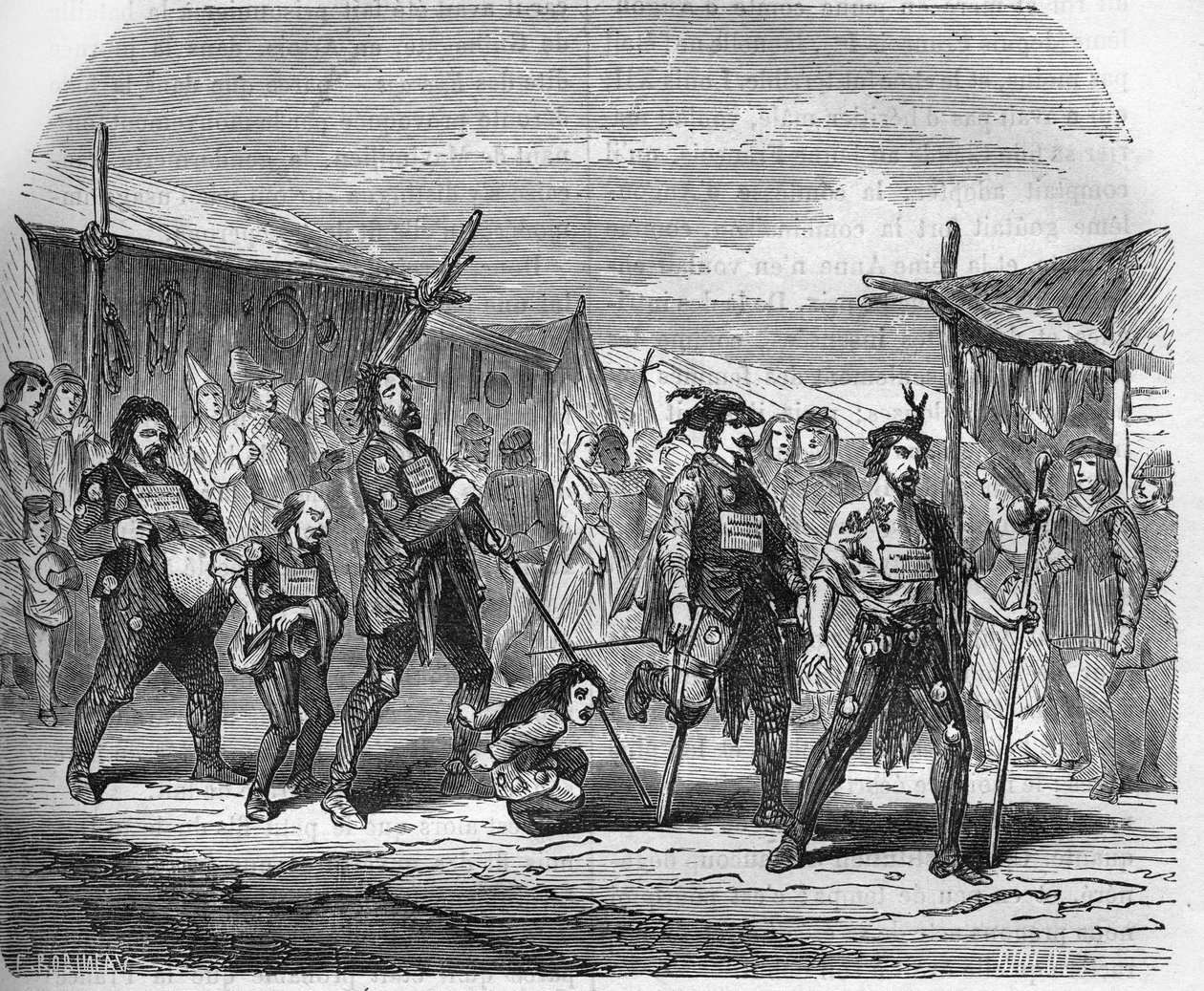 Criminality in the Middle Ages: the Malandrins. Engraving in “The history of prostitution and debauche among all the peoples of the world from antiquity to the present day” by Dr. Th. -F. Debray. 1879. av French School