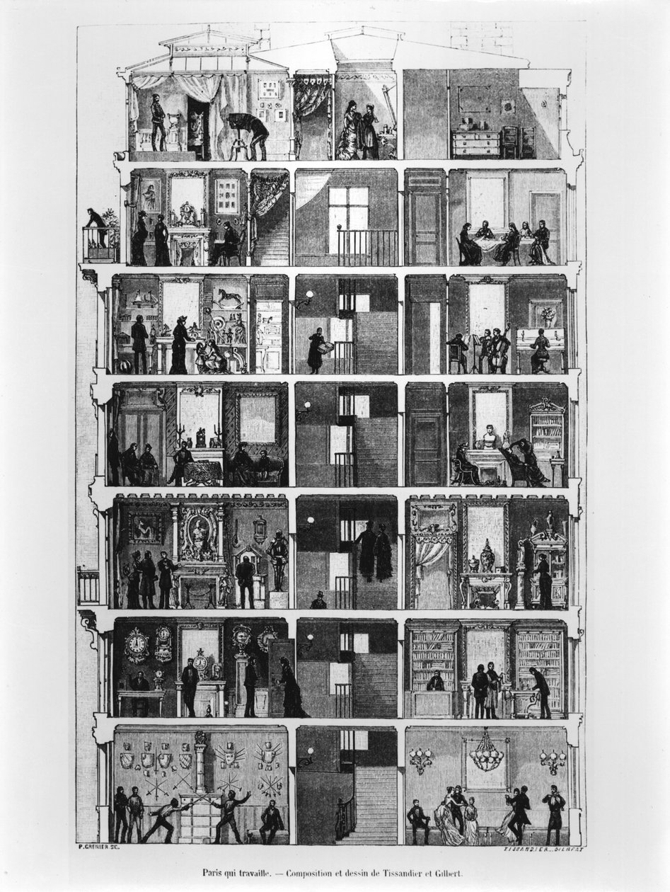 Tverrsnitt av en parisisk bygning, illustrasjon fra Le Magasin Pittoresque, 1883 av French School