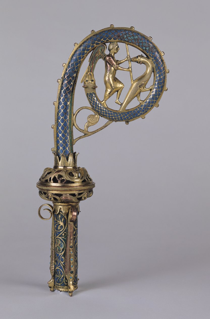 Crozier som viser St. Michael Defeating the Dragon (gull og emalje) av French School
